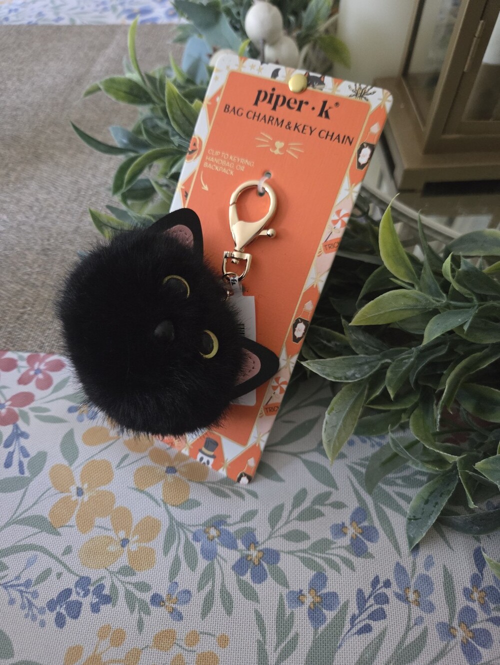 Piper Black Furry Cat Bag Charm & Key Chain